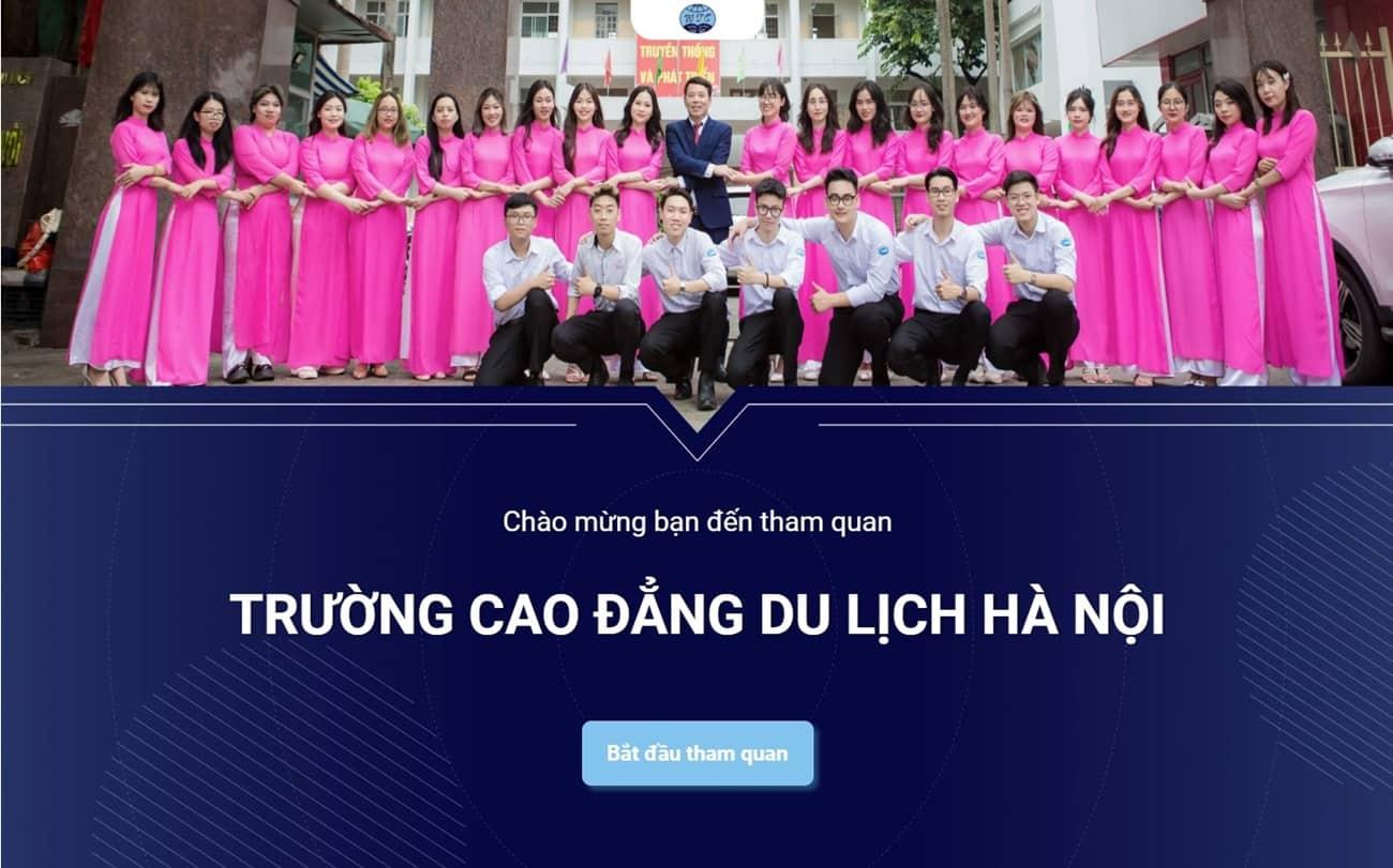 Khuôn viên bên trong trường Cao đẳng Du lịch Hà Nội cơ sở 236 Hoàng Quốc Việt với cây xanh và không gian chung