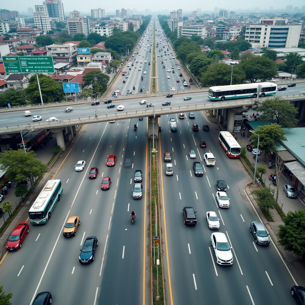 Nút giao thông Ngã ba Quán Toan Hải Phòng với cầu vượt, kết nối Quốc lộ 5, Quốc lộ 10, trung tâm thành phố.