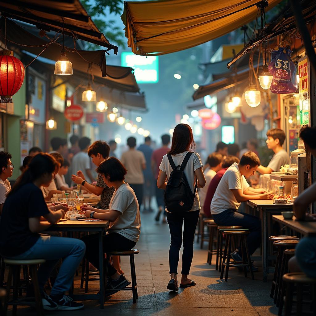 Quang cảnh cac quan an sinh vien tap nap gan khu vuc Truong Dai hoc Hai Phong tren duong Phan Dang Luu